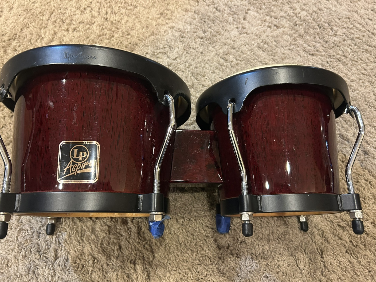 LP LATIN PERCUSSION ASPIRE DARK WOOD BONGO DRUMS  Read Description