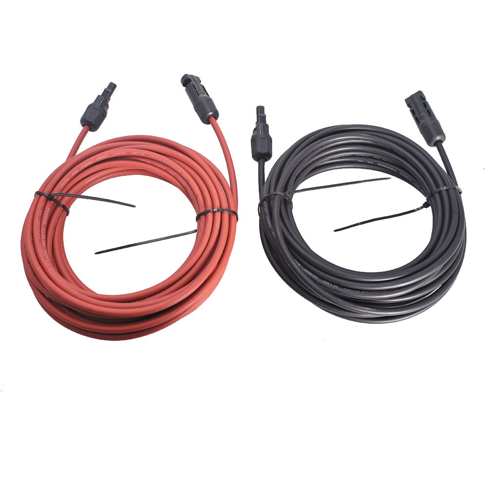 Solar Panel Extension Cable Wire Connector 30 FT Black + Red 12AWG 1 Pair