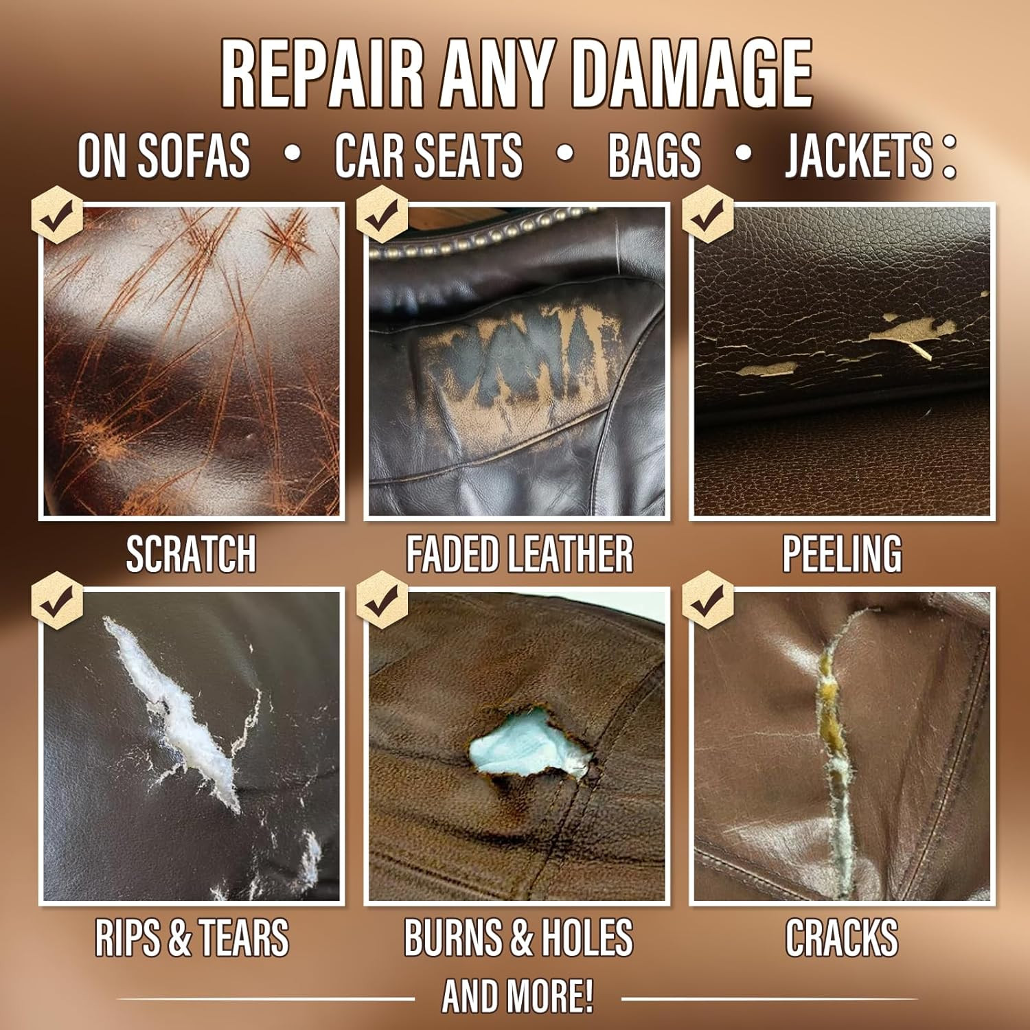 KIKYO Brown Leather Repair Kit, Faux Leather Chair & Couch Repair Kit
