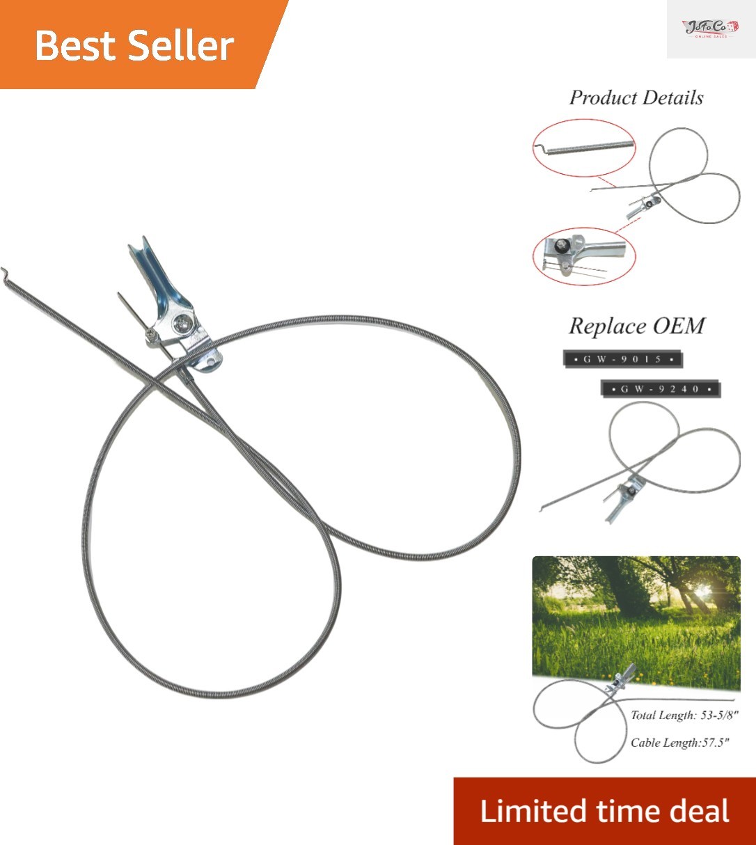 GW-9015 Throttle Lever Cable for T-Bilt Horse Tiller - Replaces GW-9240