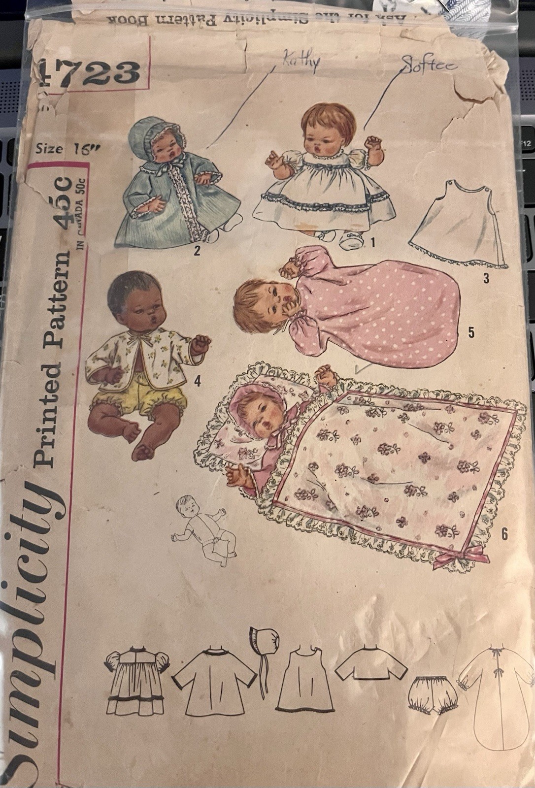 VTG`63 Simplicity 4723 Baby Doll's Layette for Thumbelina Baby Dear SZ 16" #2
