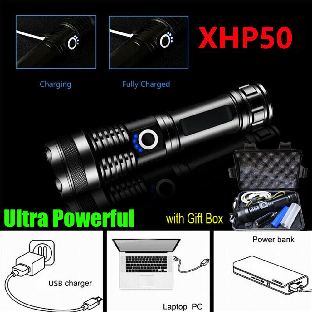 Super Bright 1200000 LM LED Tactical Flashlight Rechargeable Torch Work Light
