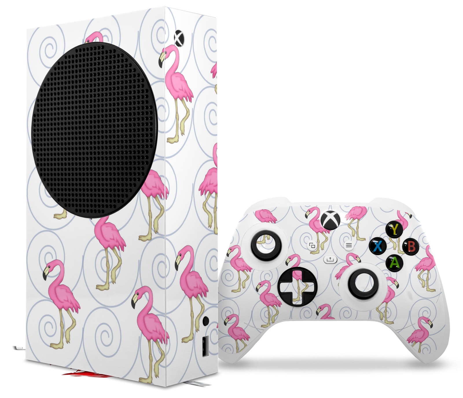 Skin Wrap for XBOX Series S Console Controller Flamingos on White