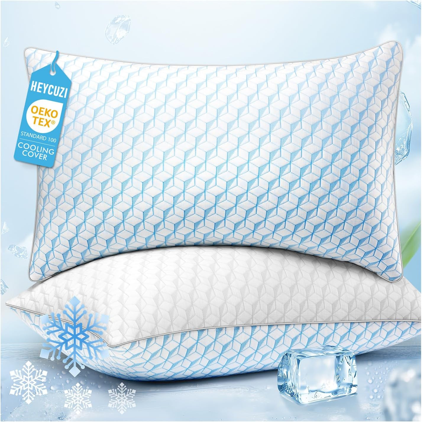 Bed Pillows Queen Size for Sleeping - Breathable Cooling Down Alternative Soft P