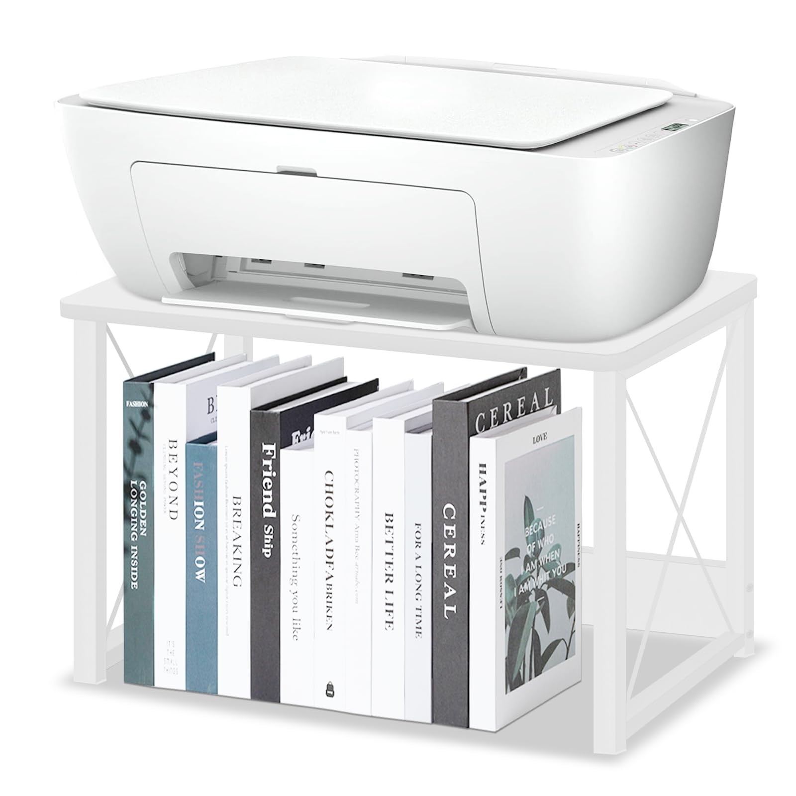 Modern Wood Desktop Printer Stand Storage Shelf Riser Under Desk Table White
