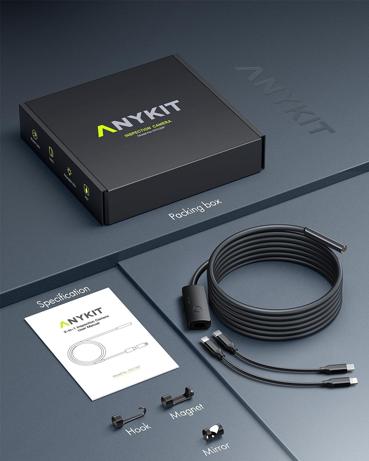 USB Endoscope Camera with 8 Adjustable LED Lights Fit for iPhone and Android