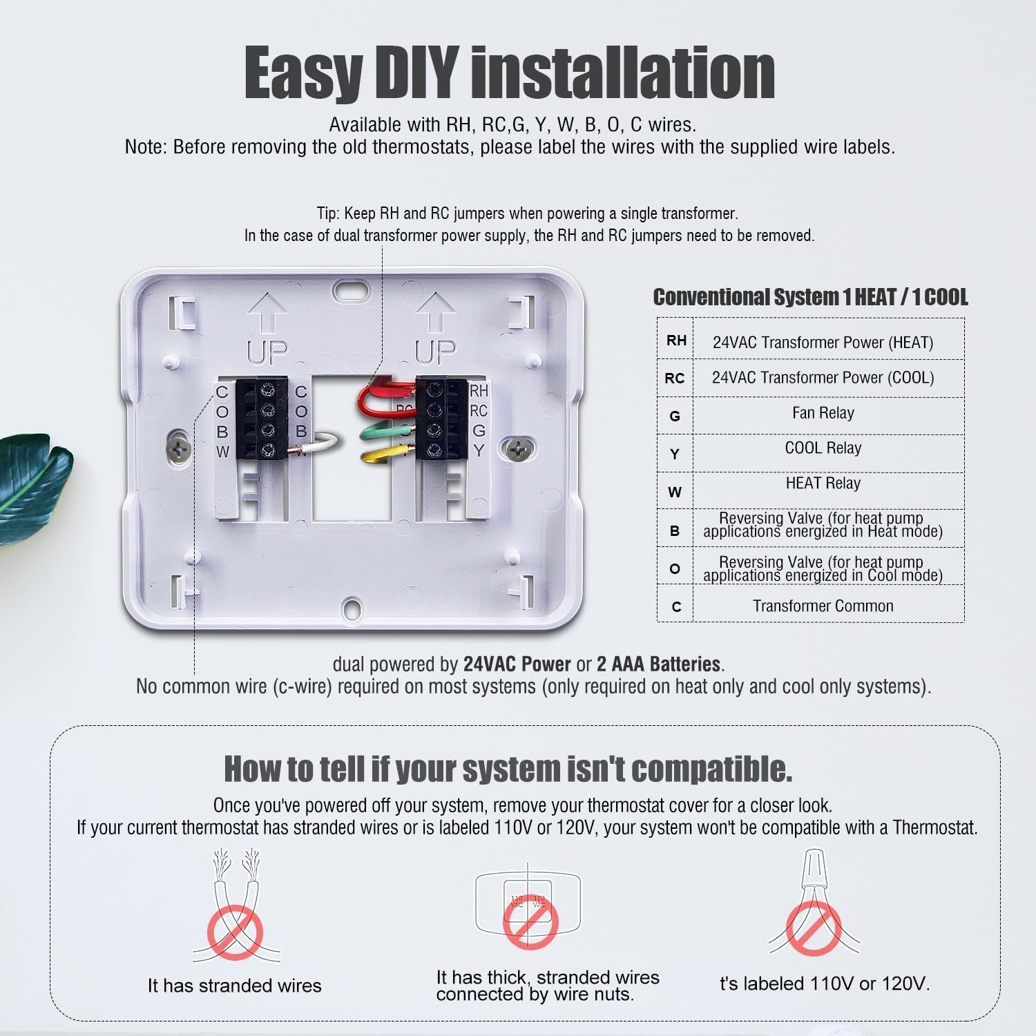 Non-Programmable thermostat with Humidity Display - Single Stage Comfort Control