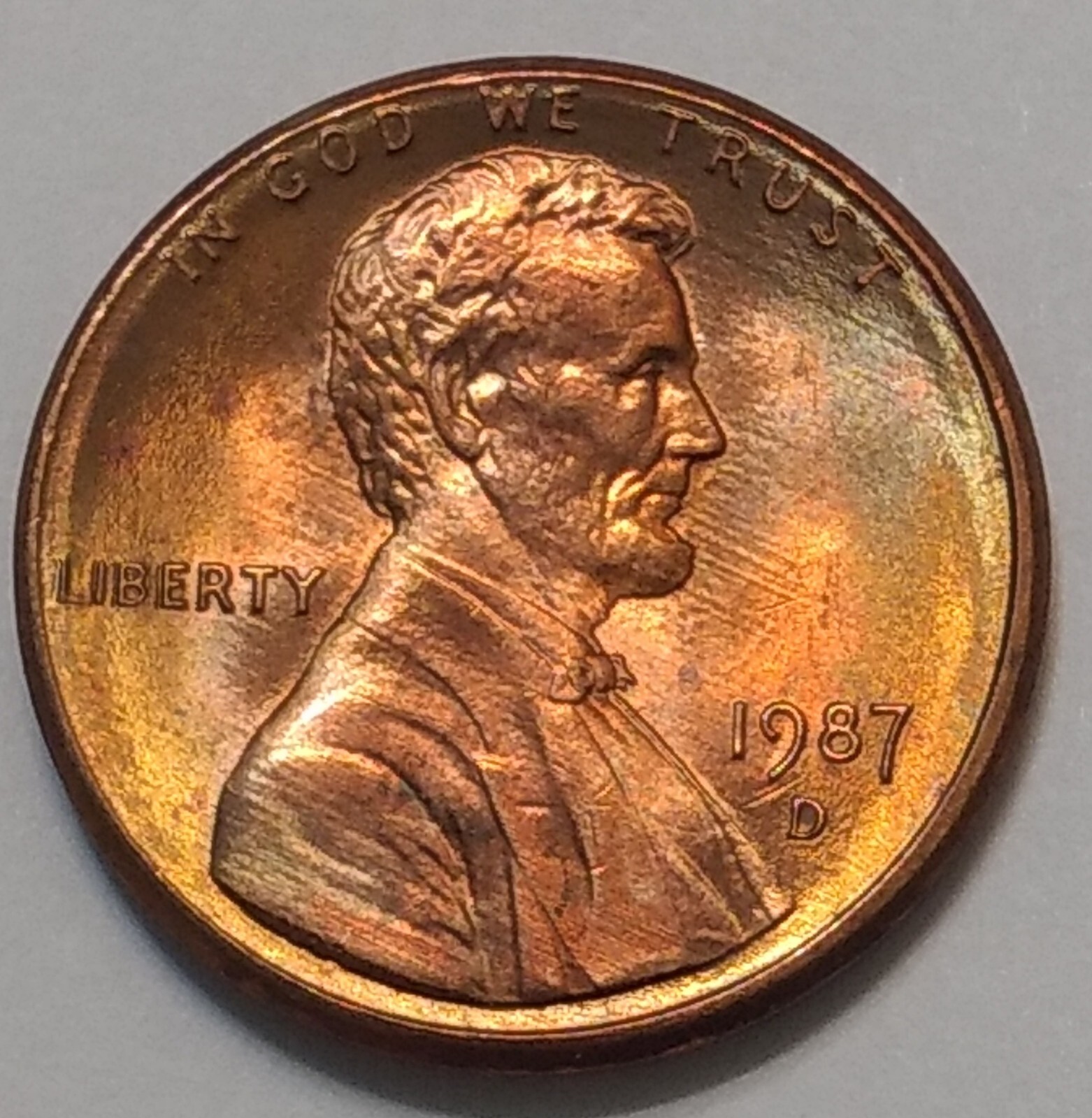 1987-D Lincoln Cent RB ~ Toned