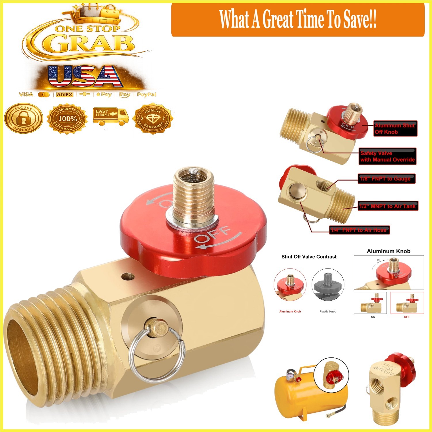 Aluminum Brass Air Tank Manifold with Fill Port 1/2" NPT Safety Valve