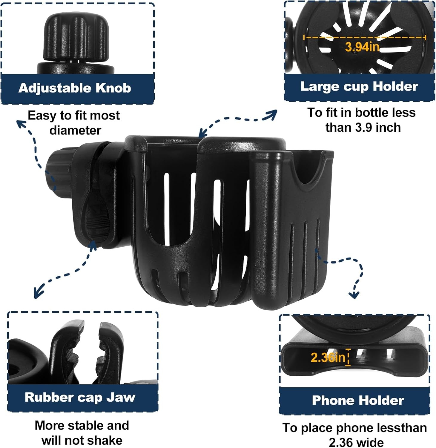 Golf Push Cart Cup Holder and Phone Holder Compatible with Caddytek,Adjustable 3