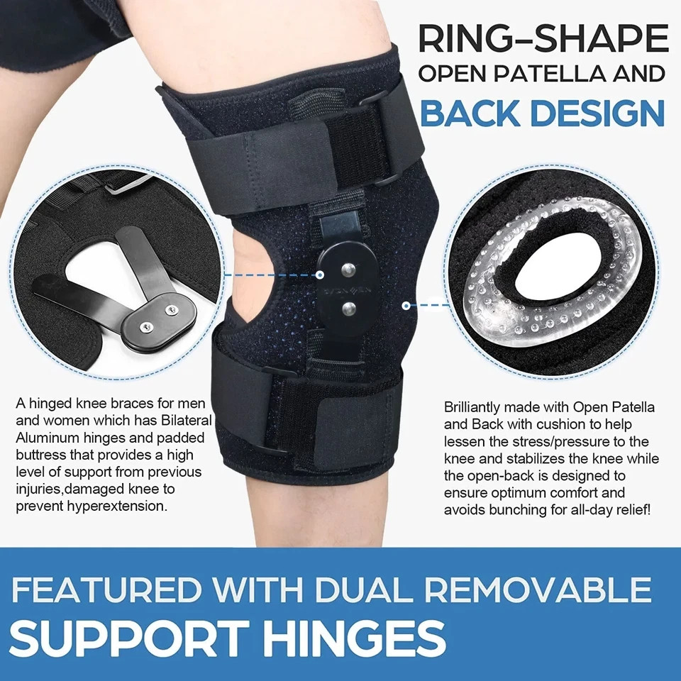 Knee Brace Compression Sleeve Hinged Joint Support Open Patella Stabilizer Wrap