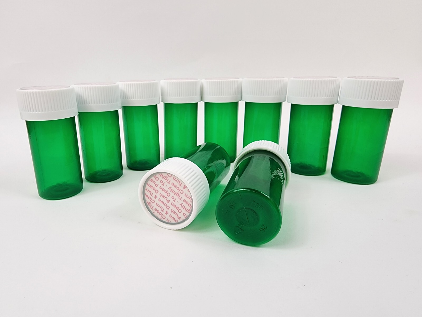 Lot of 10 Small Green Plastic Rx Pill Bottle 11 Dram Vial for Crafts/Storage