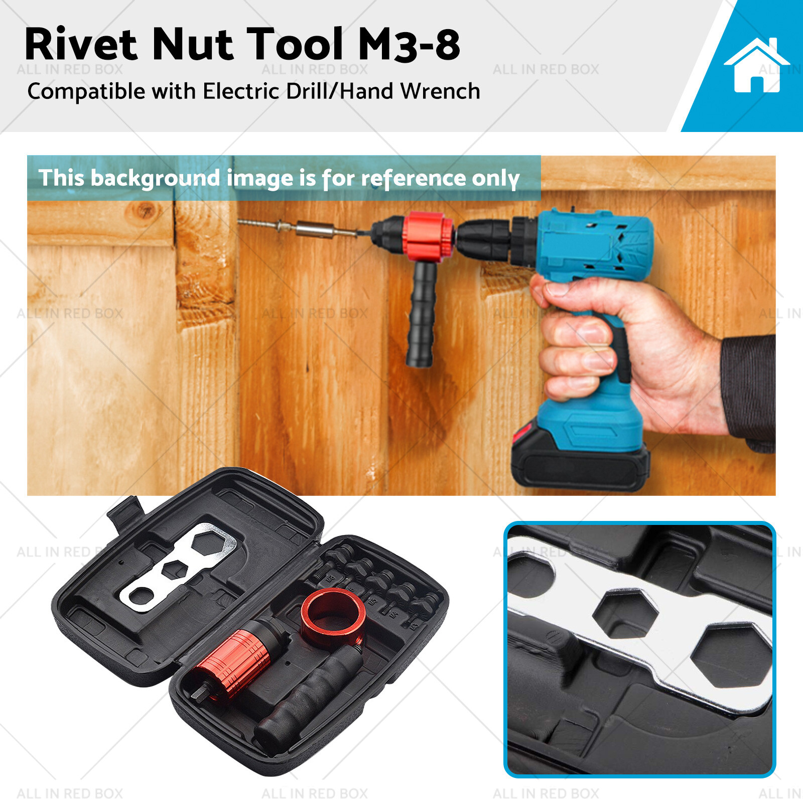 Rivet Nut Gun M3-8 Nutsert Adapter Suitable for Hand Wrench Electric Drill