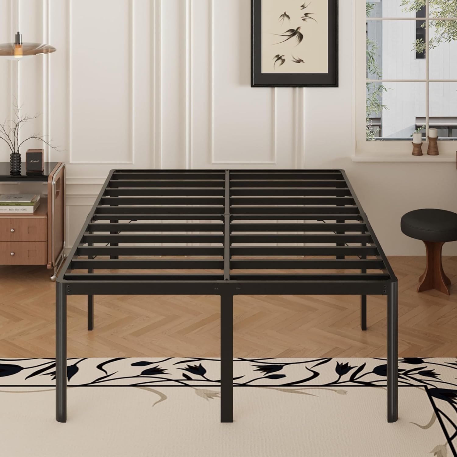 22" High California King Metal Bed Frame, No Box Spring, Easy Assembly, Black