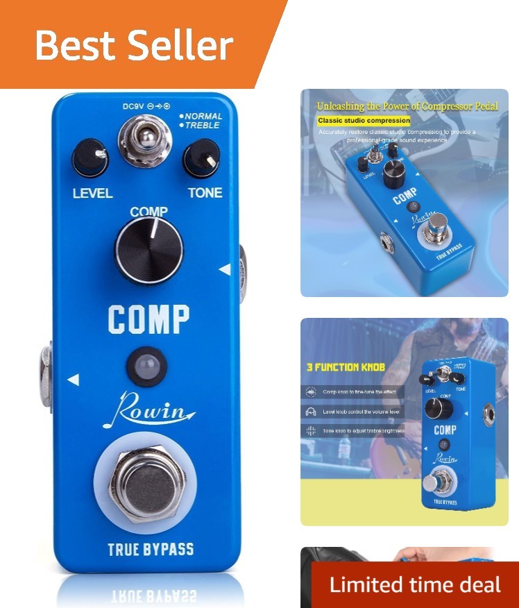 Compact Guitar Compressor Effects Pedal with True Bypass and LED Indicator