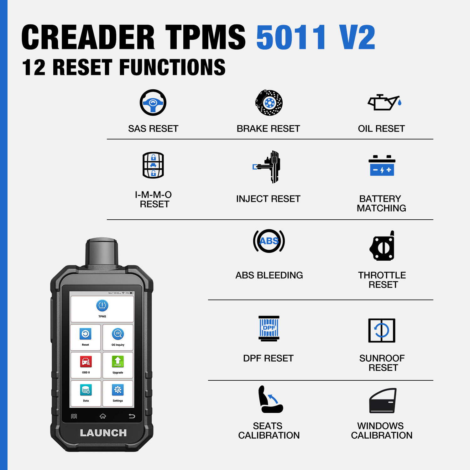 2025 LAUNCH X431 Creader 5011 V2 TPMS Tool Sensor Activate Relearn Reset Scanner