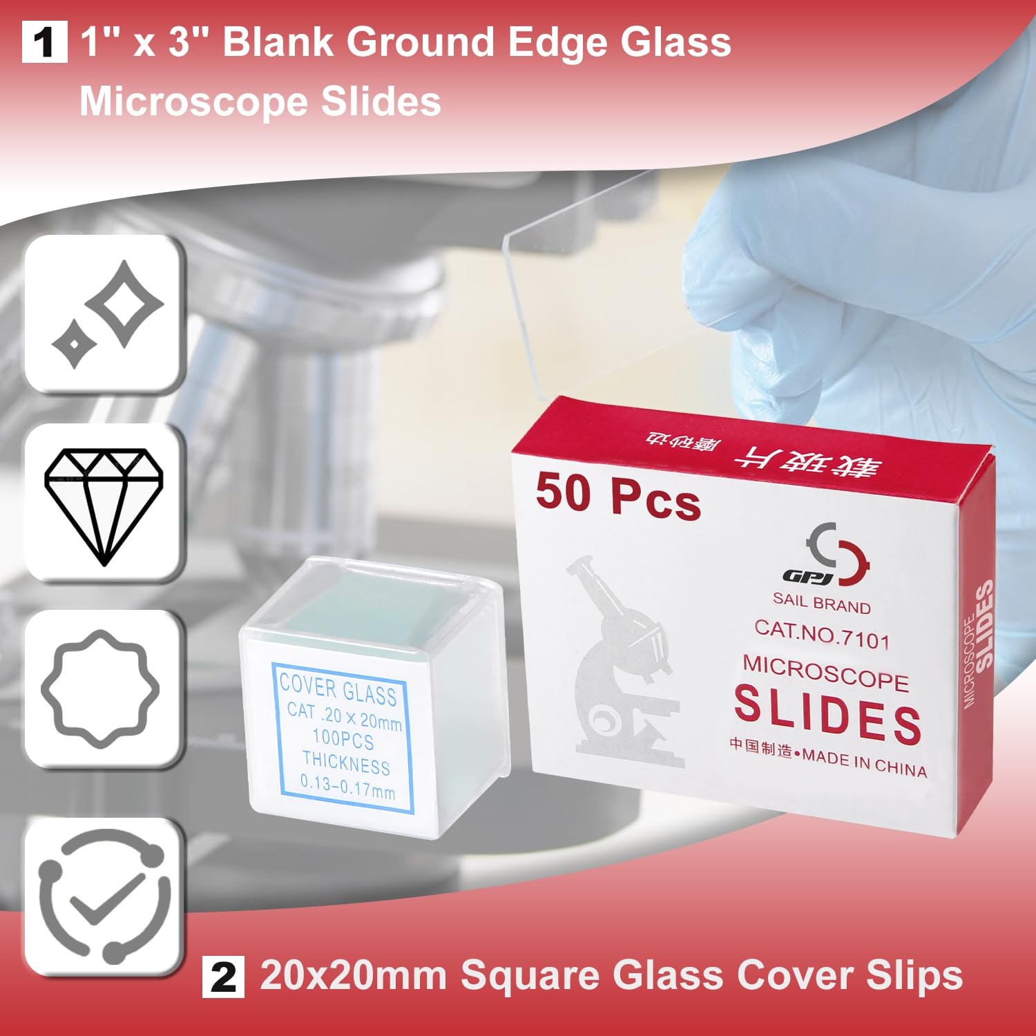 Microscope Slides Clear Glass 50 Pcs Blank Ground Edges 1"...