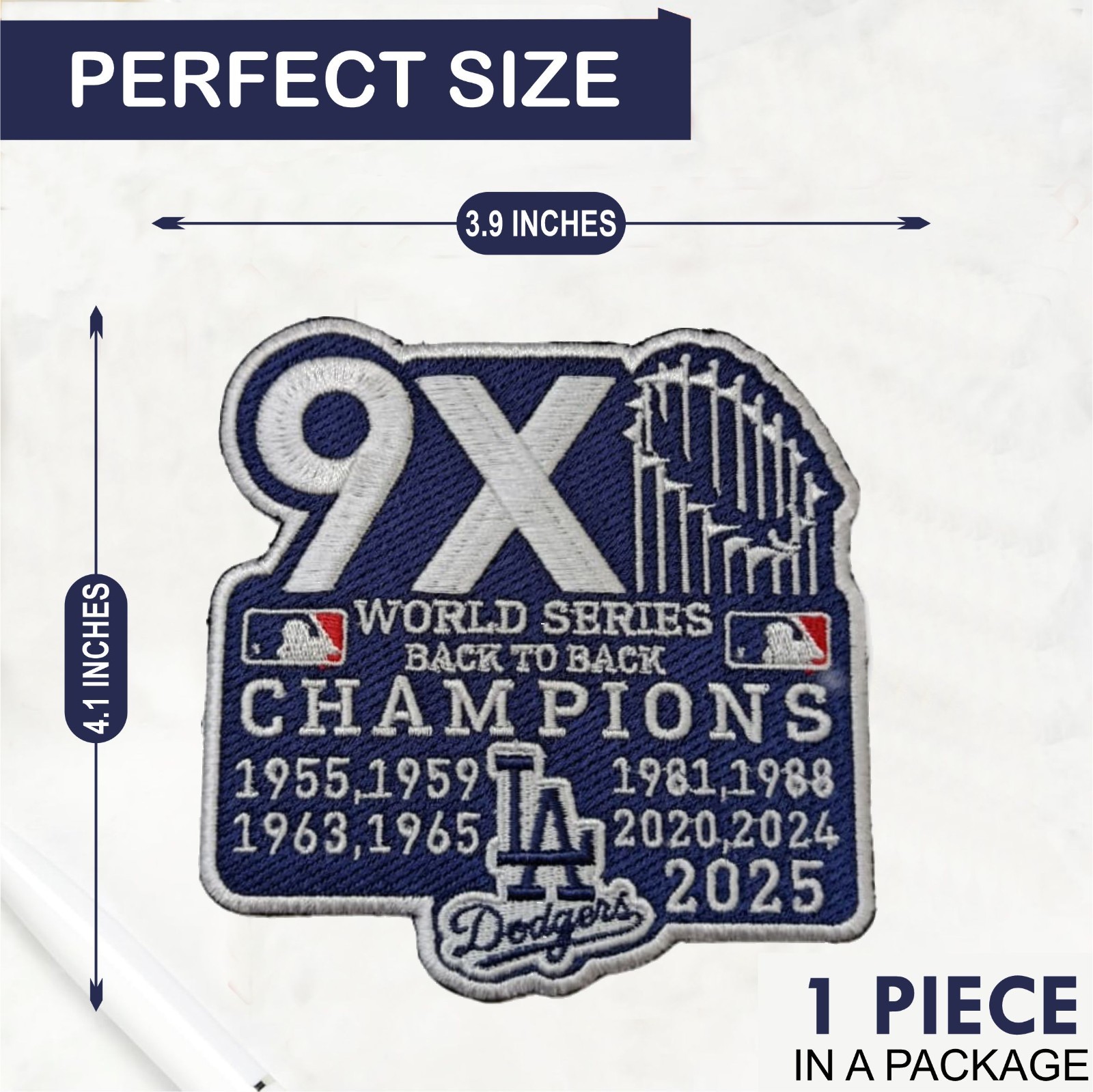 Dodgers 9x World Series Back to Back Champions Iron On Patch - Sew Patch