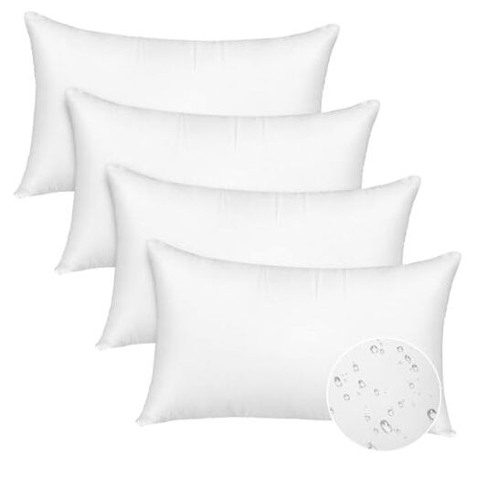 Pack of 4 12x20 Outdoor Pillow Inserts, Water 12x20 inch White （4 Pack）