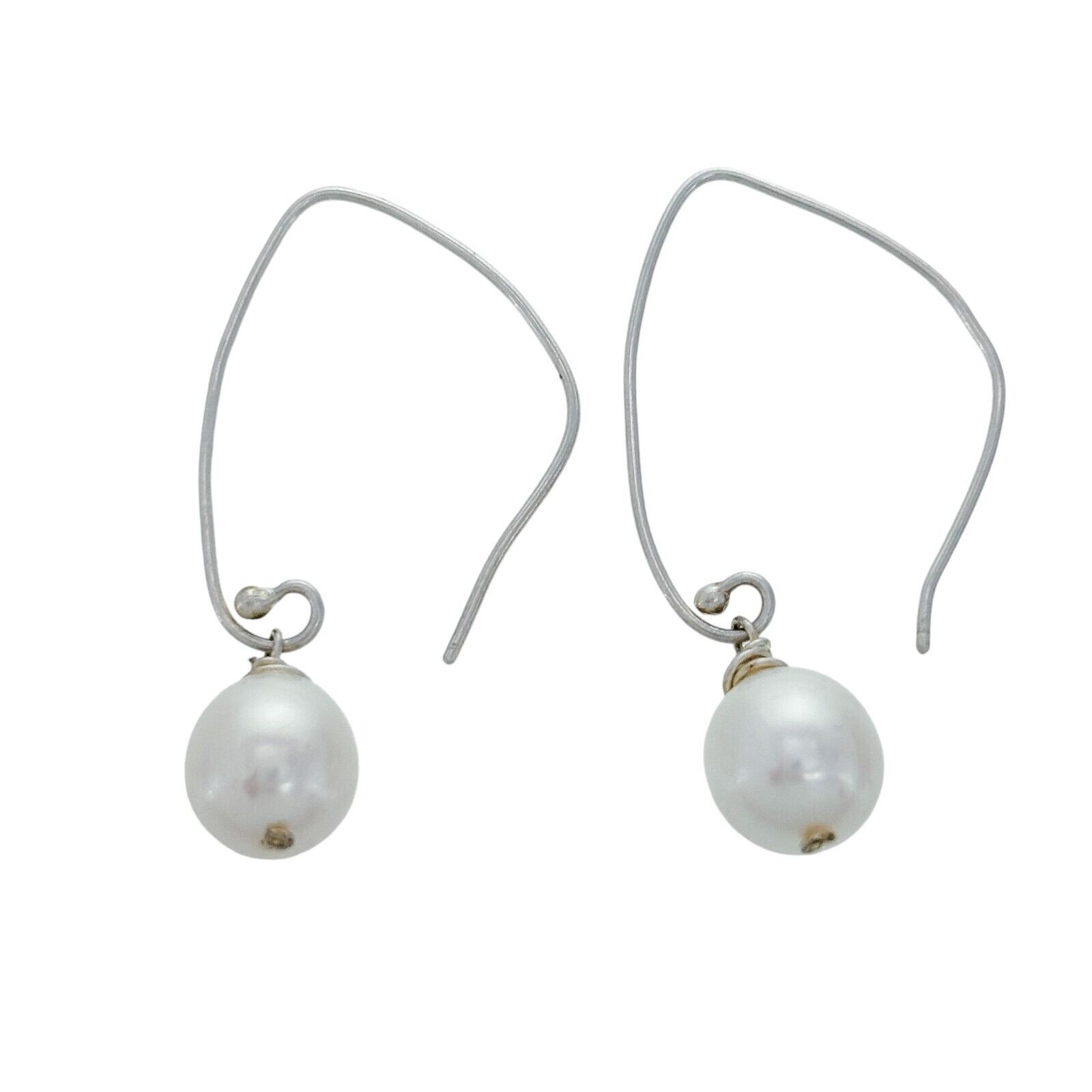 Vintage Silver-Tone White Pearl Drop Earrings
