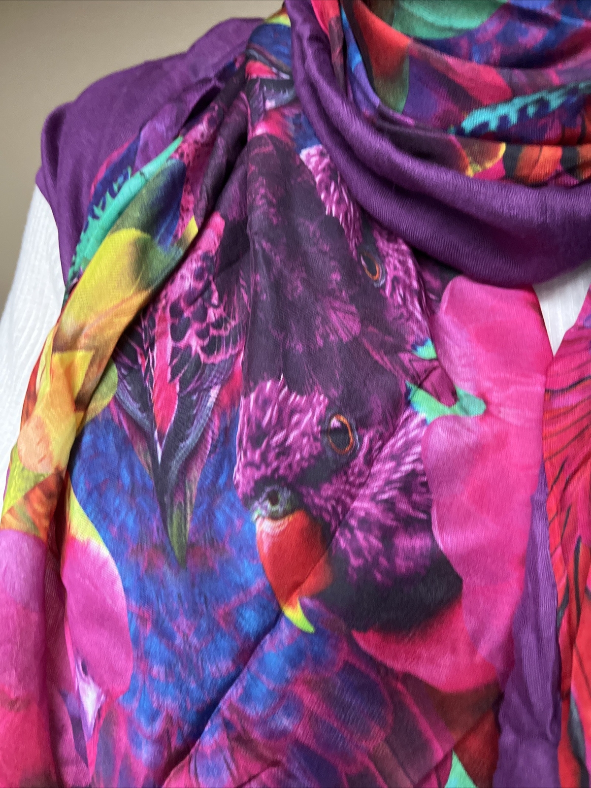 $78 NWT ECHO WOMENS RAINBOW FLORAL Wild Birds SCARF- JC304