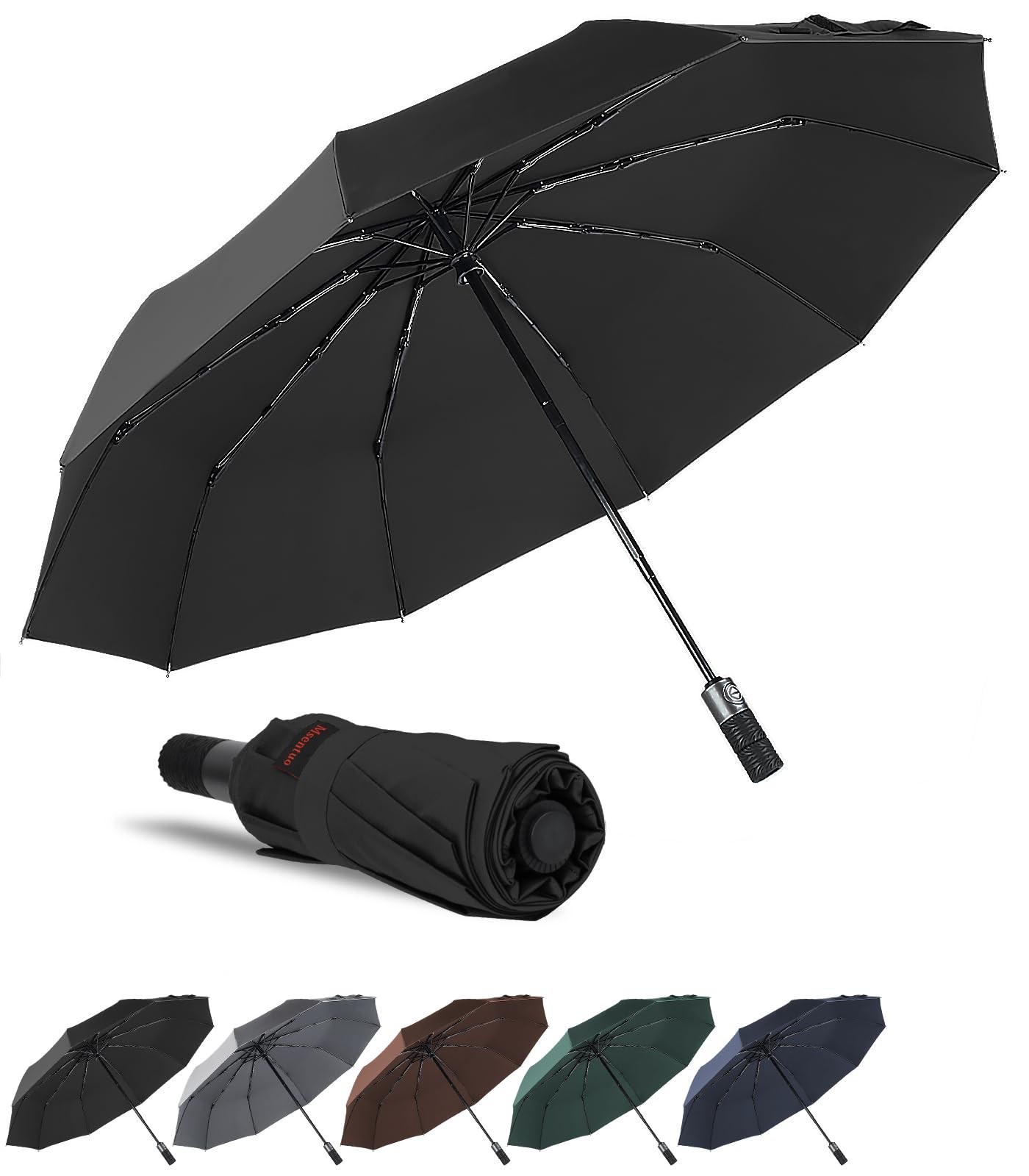 Msentuo Umbrellas Windproof Travel Compact Umbrella for 46IN, Black