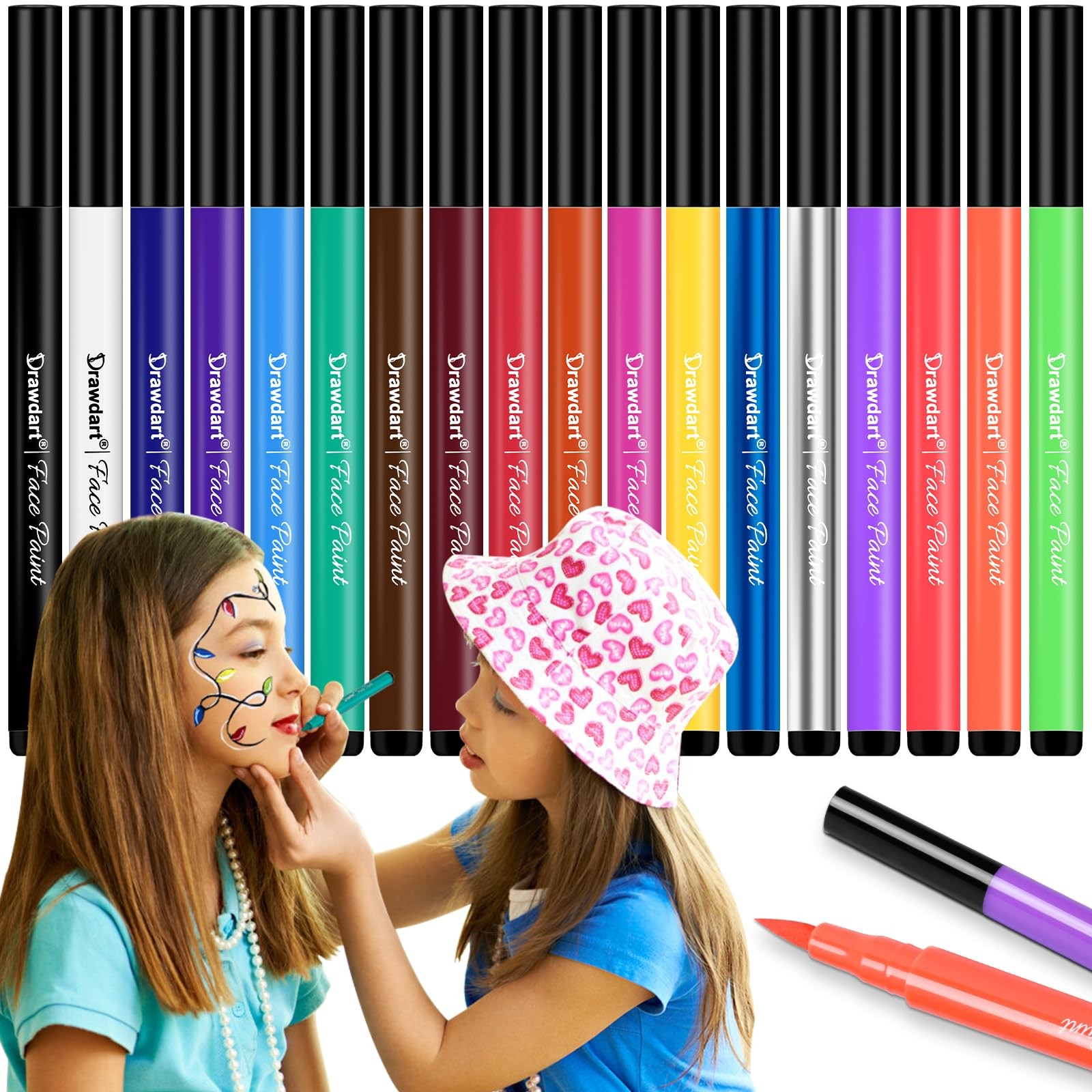 18 Colors Face Painting Markers - Water Resistant, Sweatproof, Waterproof Tat...