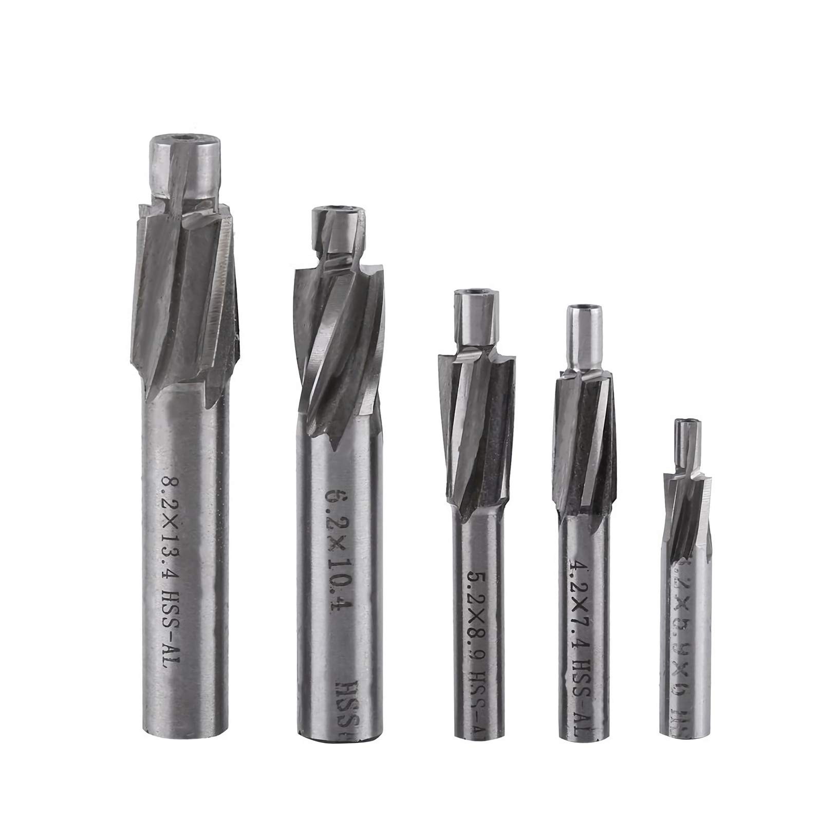 5pcs Counterbore Set High-Speed Steel M3-M8 4 Flutes 3mm; 4mm; 5mm; 6mm; 8mm