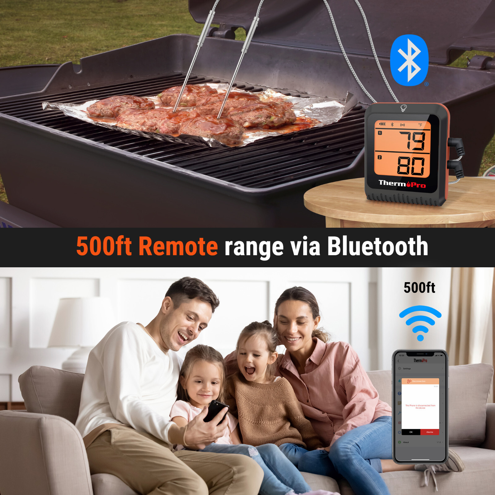 ThermoPro 500ft Long Range Bluetooth Meat Thermometer Wireless Grill Dual Probe