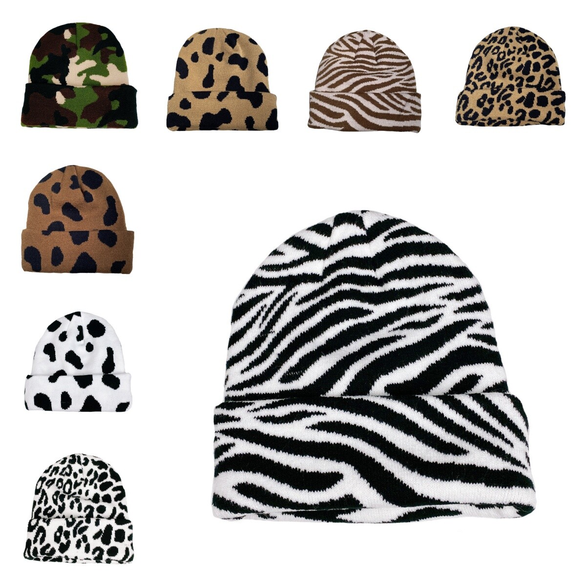 Women Animal Leopard Zebra Print Beanie Hat Knitted Crochet Baggy Ski Skull Cap