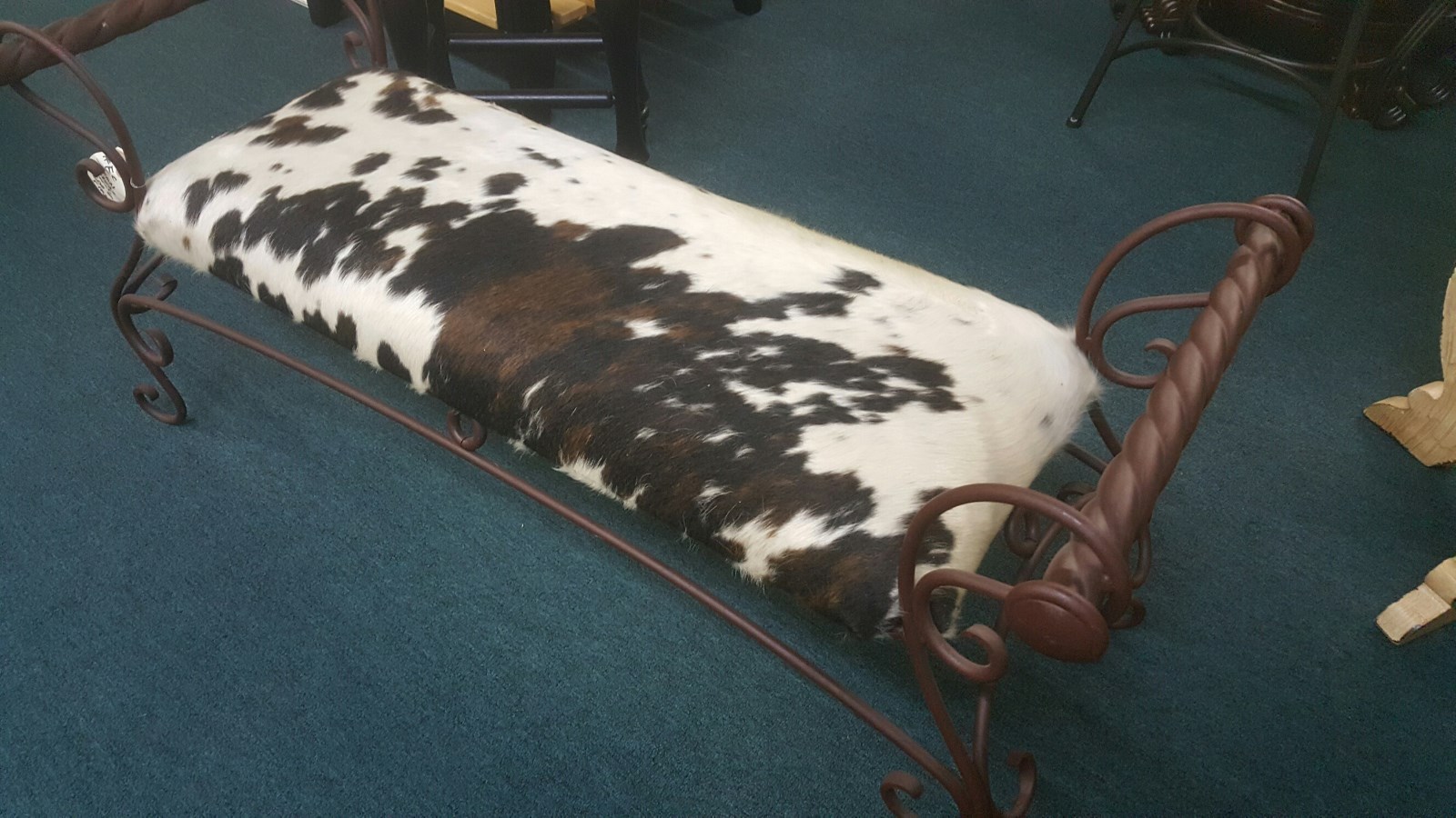 Western Rustic Cowhide Wrought Iron Bench Hair on Hide Bench