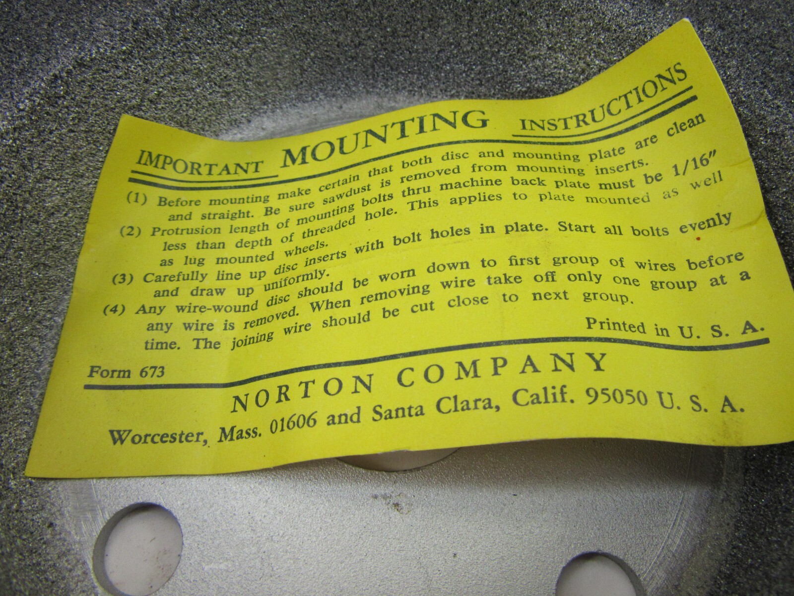 NORTON 6" Grinder Grinding Wheel - USA