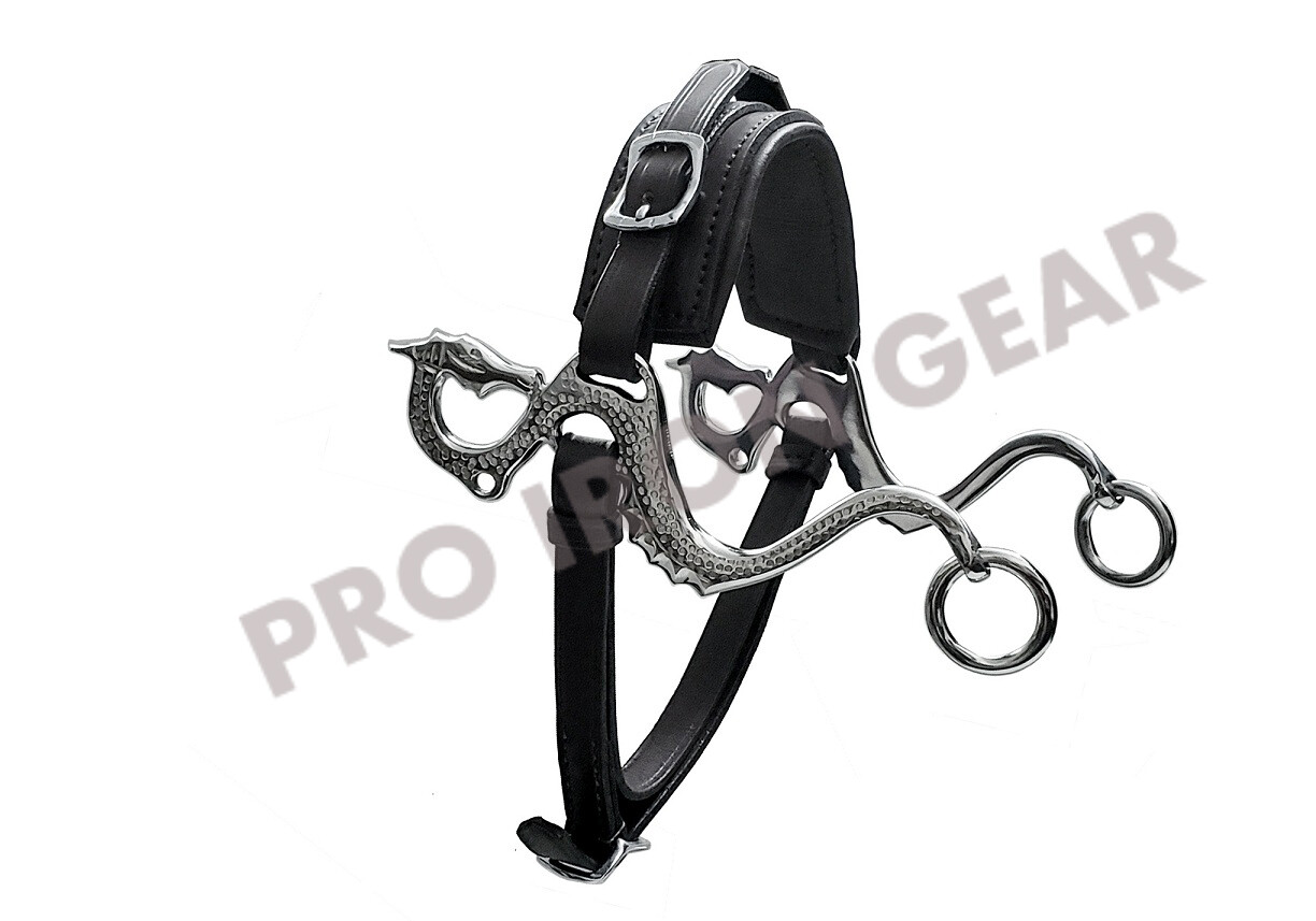 DRAGON Hackamore Bitless Horse Bit English Western Adjustable Leather (BLACK)