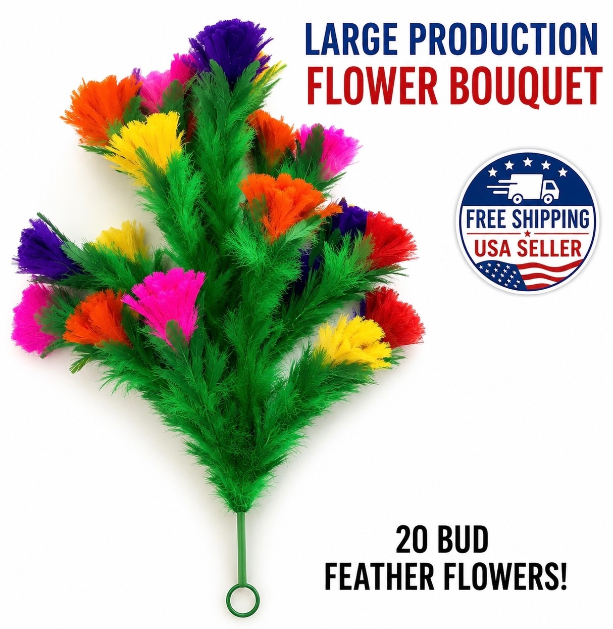 Large PRODUCTION FEATHER FLOWER BOUQUET Sleeve 20 Bud Plume Stage Magic Trick