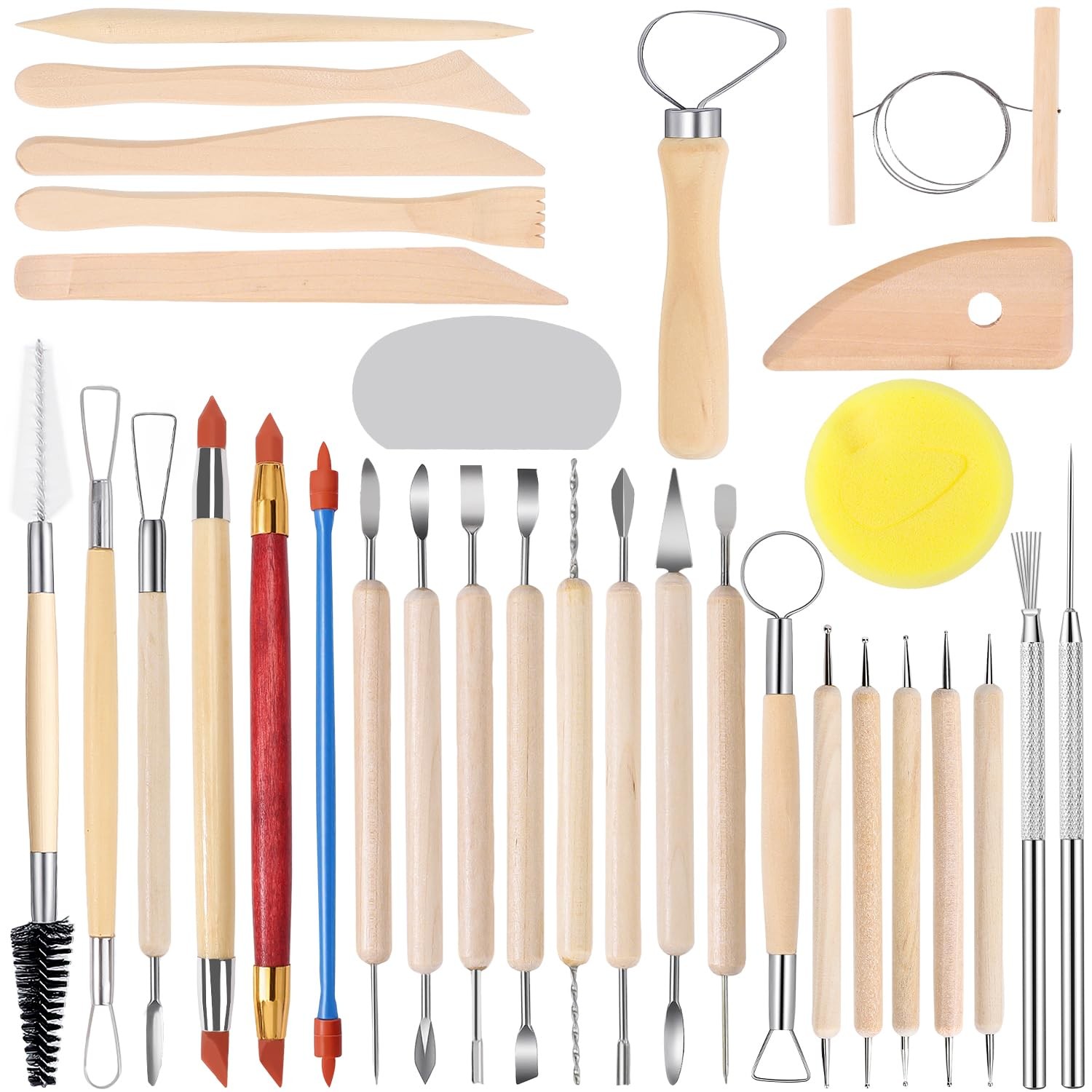 SHENOMAD 32PCS Clay Tools with Wire Sculpting Tools Pottery Modeling Ceramics...