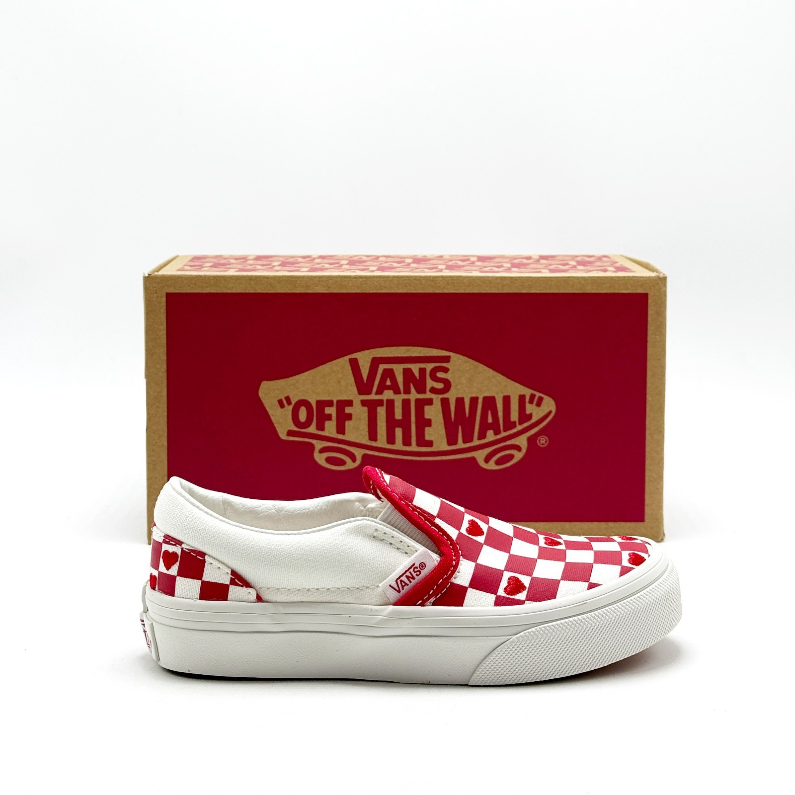 *NEW* Kids VANS Classic Slip-On V Checkerboard RACING RED (VN000D0JJV6) 👍