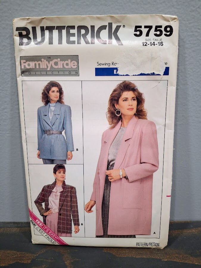 Butterick 5759 Miss/Petite Jacket Size 12-14-16 Sewing Pattern