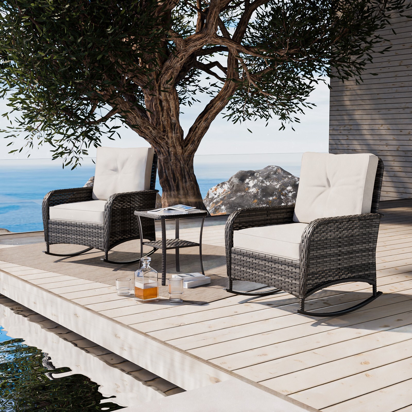 EAGLE PEAK 3 Piece Rustic Veranda Patio Bistro Set Outdoor Wicker Furniture