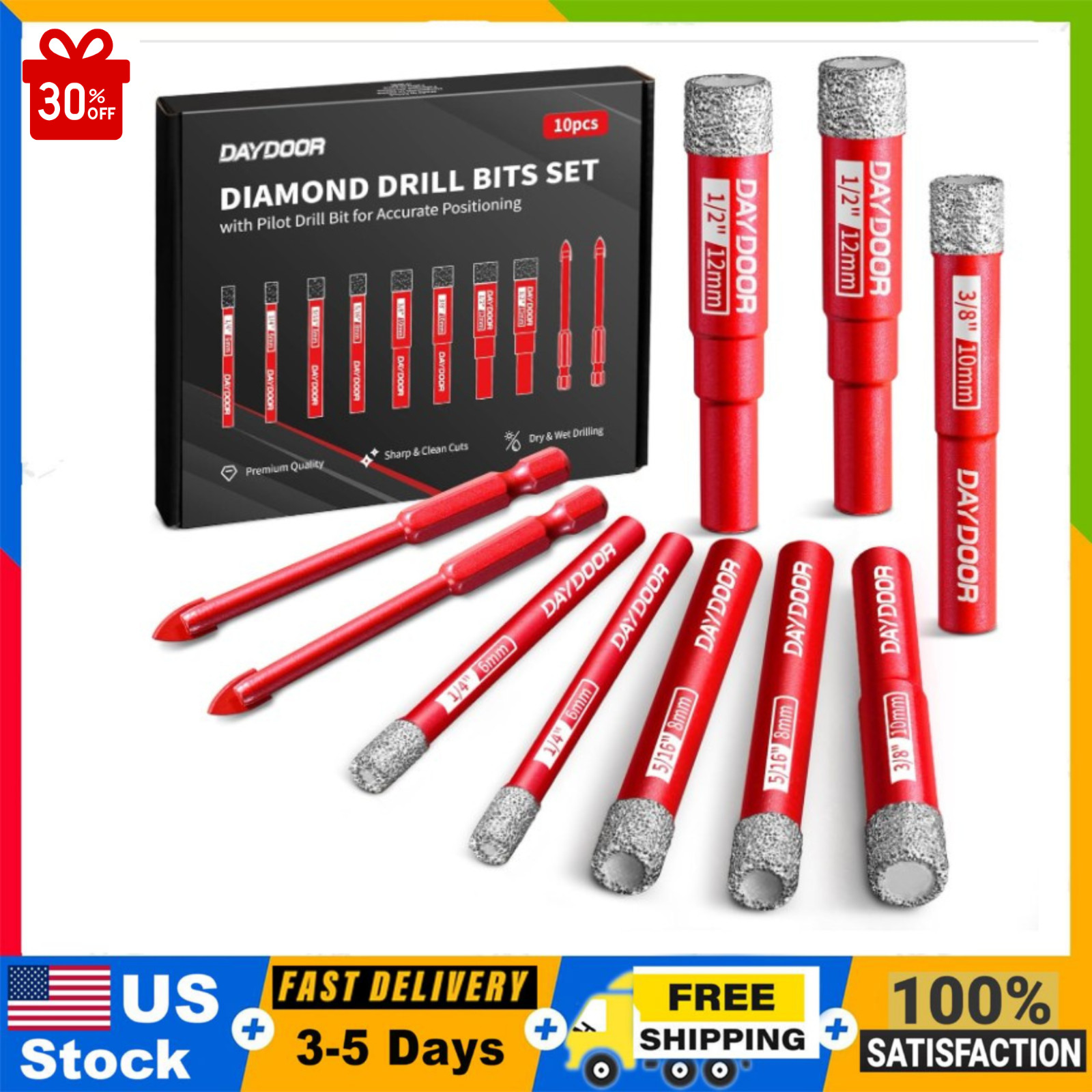Juego de Brocas Diamantadas 10 Pzs para Cerámica, Porcelana y Vidrio