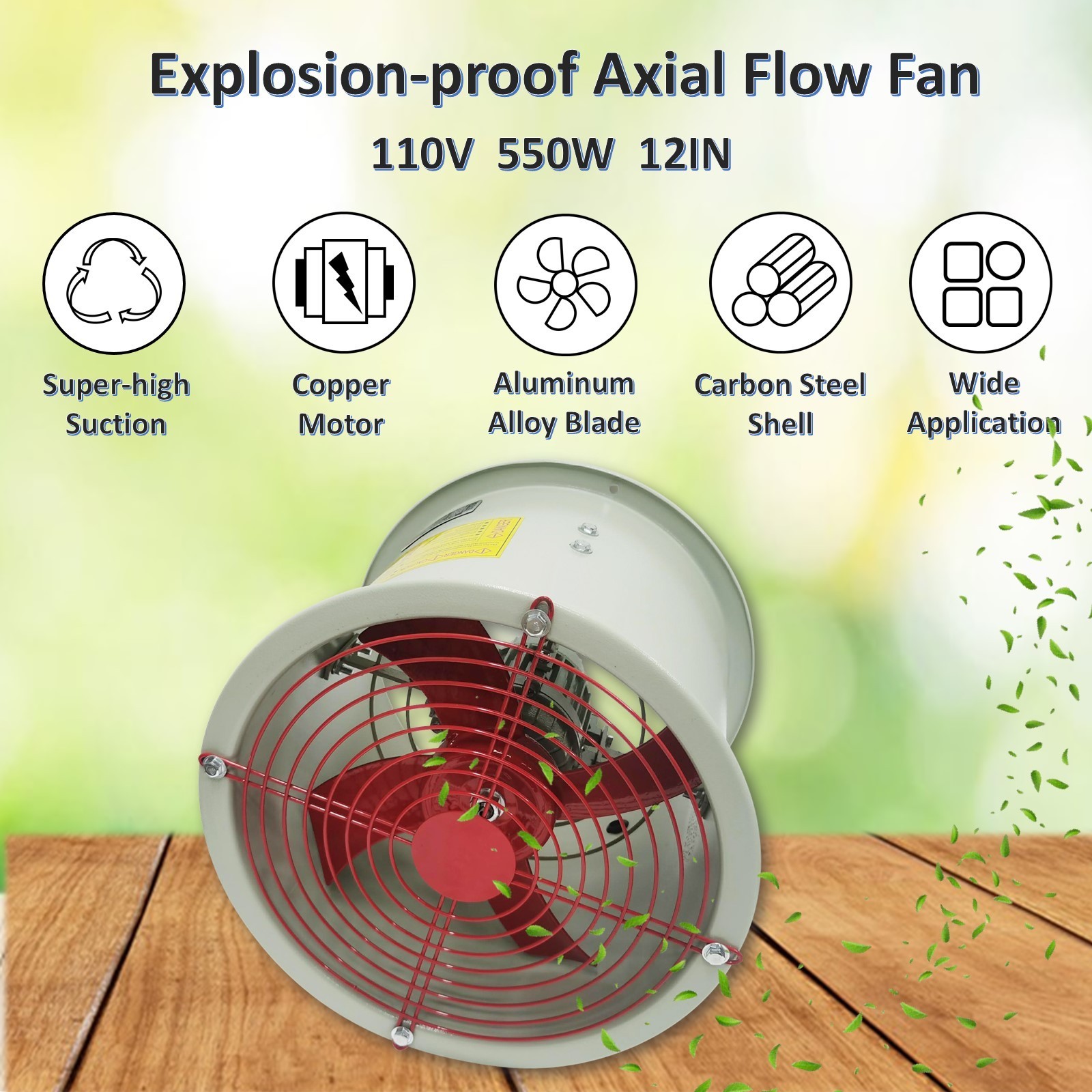 12" Hazardous Location Axial Fan Explosion-Proof Inline Duct Blower Ventilation