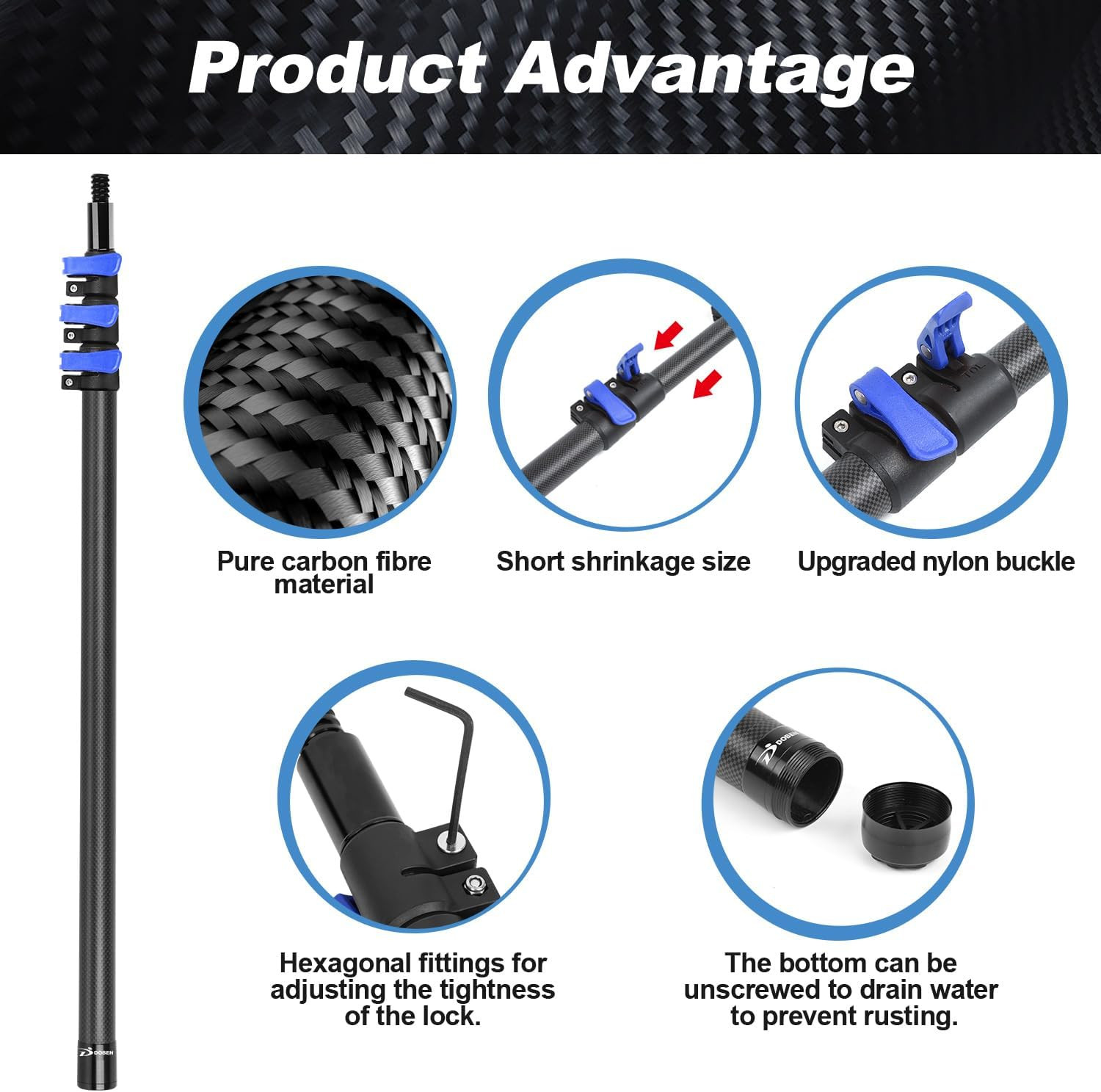 Carbon Fiber Telescoping Boat Hook, Boat Hooks for Docking with Telescoping Exte