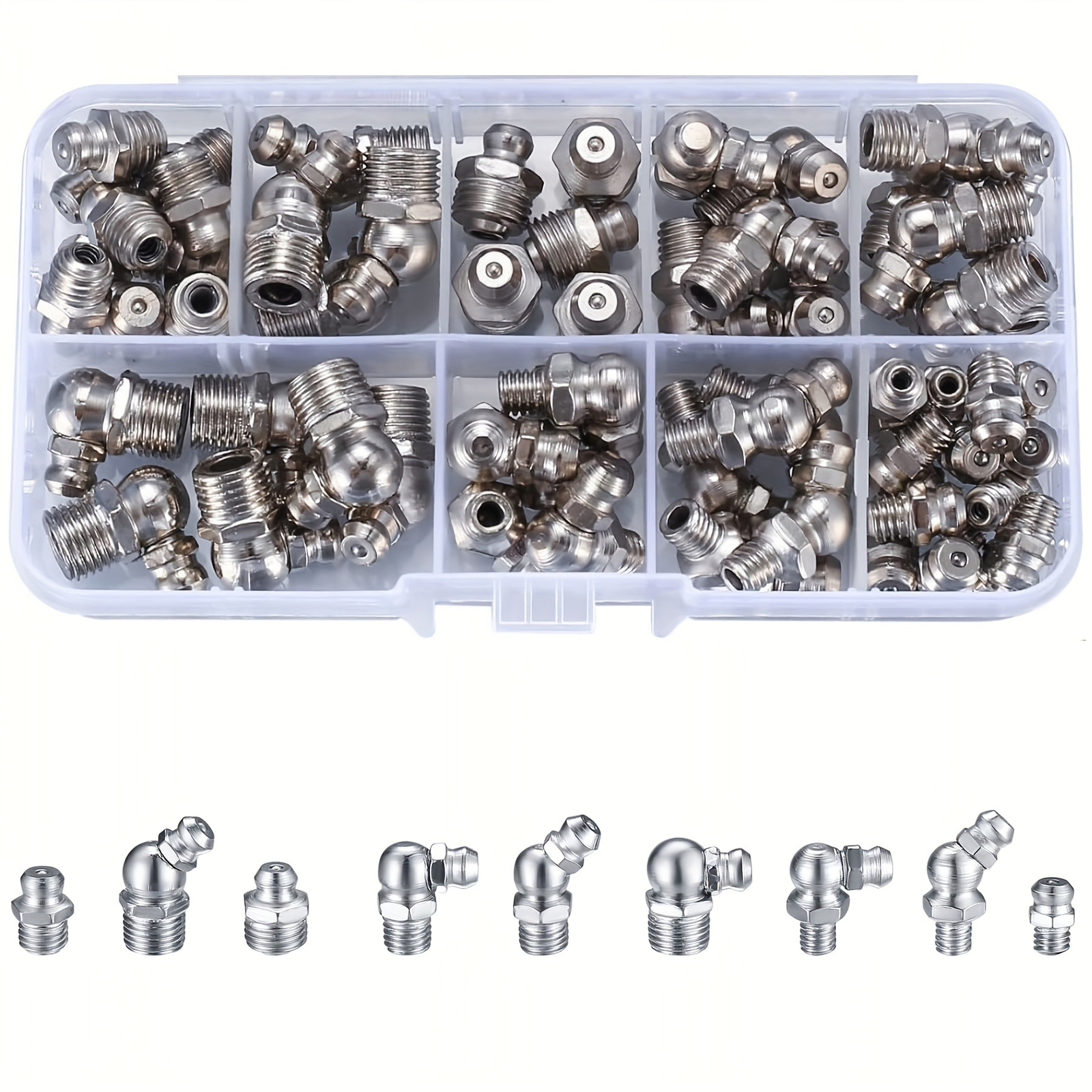 60pcs Grease Fittings Assortment Cone Grease Fittings Hydraulic Grease Nipples