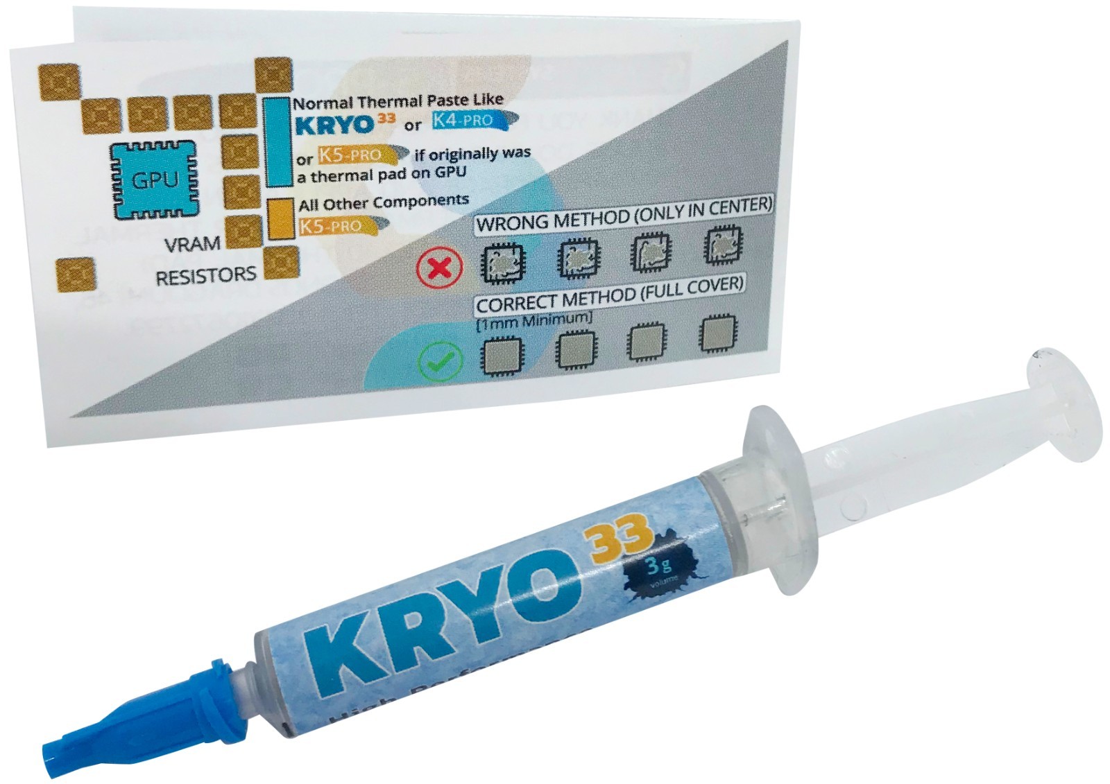KRYO33 3g 13W/m·K* applicator tube High performance nonconductive thermal paste
