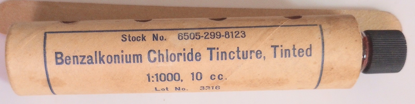 1961-75 Vietnam Era Benzalkonium Chloride Vial In Original Sleeve