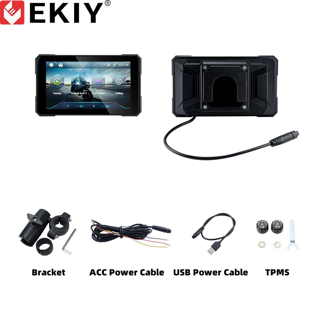 EKIY 5" Wireless CarPlay Android Auto Motorcycle Dashboard GPS Navigation Screen
