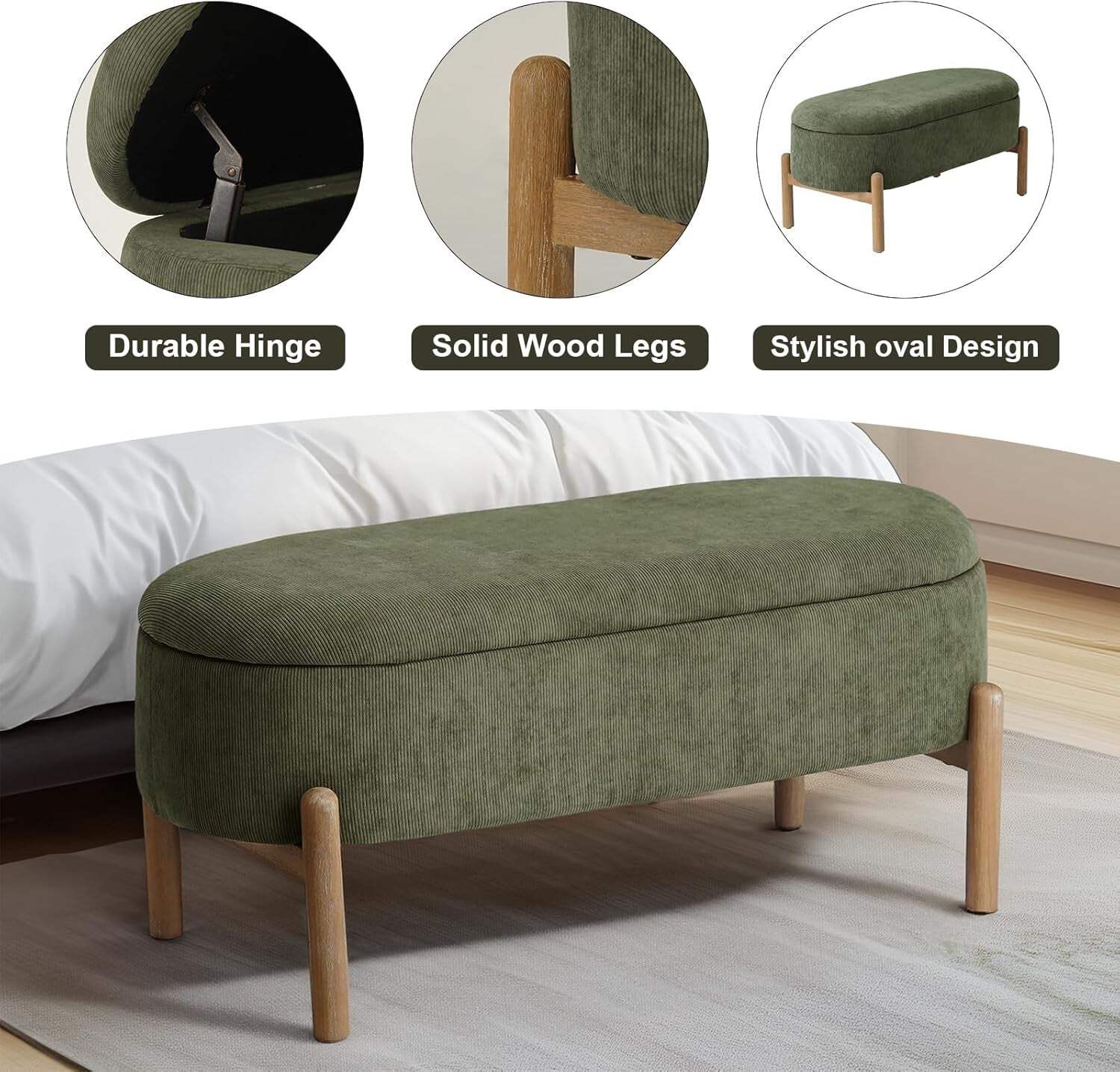 Green Oversized Storage Solution Bench Ottoman Bedroom