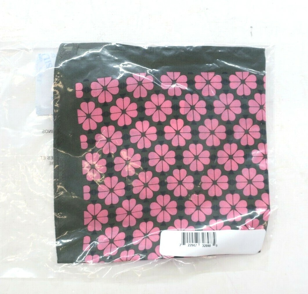 Kate Spade New York 100% Silk Scarf Pink Flower Heart 11.5"x11.5" Pocket Square