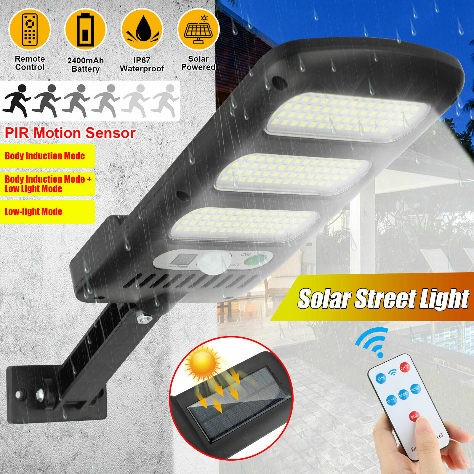 213LED Outdoor Solar Street Wall Light Sensor PIR Motion LED Lamp Remote Control