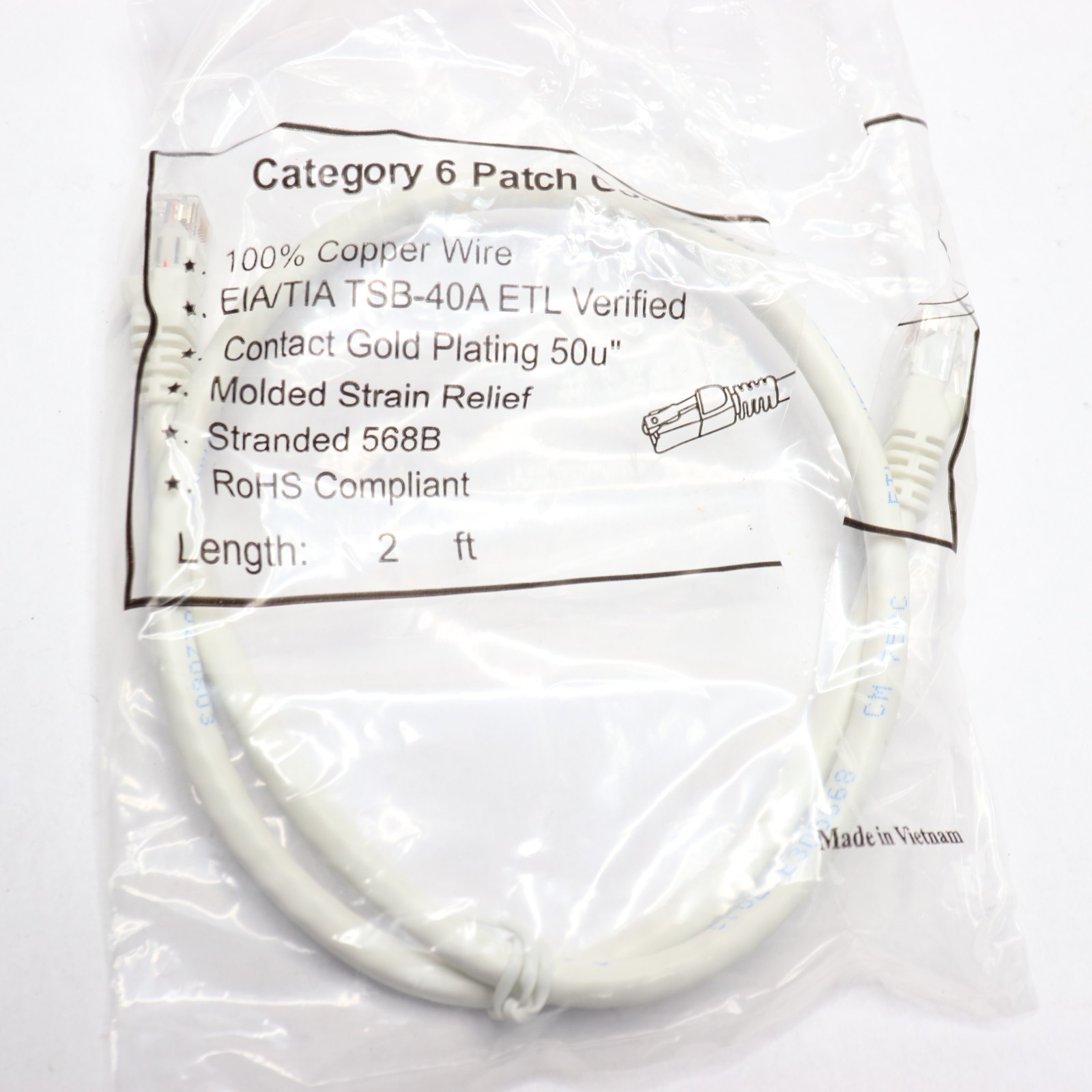 6 Patch Cord Copper Wire 50U 2 Ft. TSB-40A