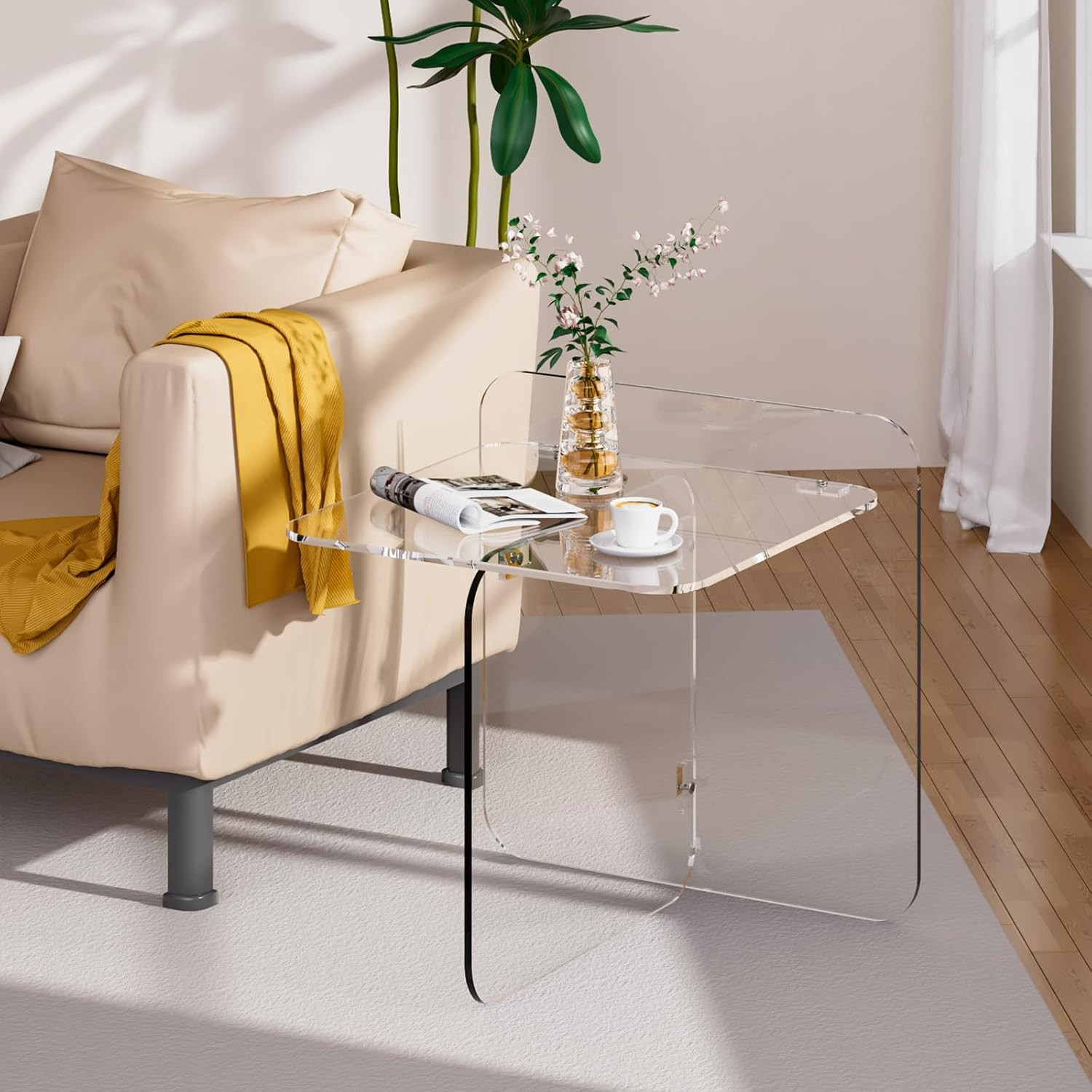 Acrylic Side Table, End Table Clear Modern Bedside Table for Bedroom Living Room